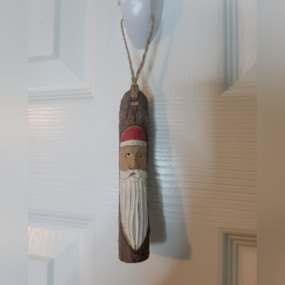 Christmas Tree Ornament Carved Wooden Santa Hand Painted
